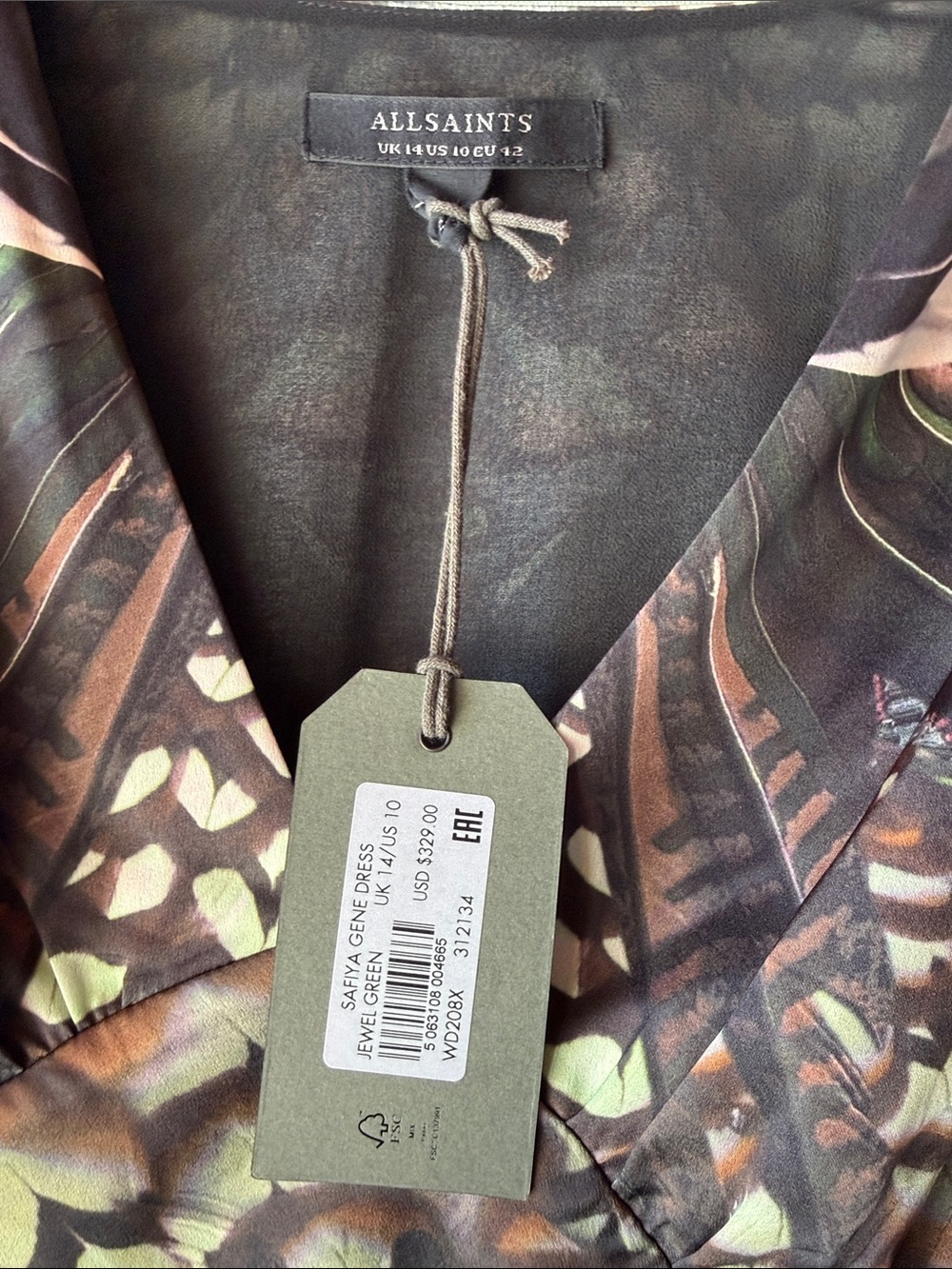 AllSaints Black Multi-Print V-Neck Midi Dress - Picture 2 of 8